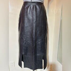 Vintage Paris Italian Leather Skirt Black Firenze Pencil Skirt Size 48